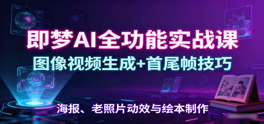 即梦AI全功能实战课:图像视频生成+首尾帧技巧,海报、老照片动效与绘本制作-资源宝库