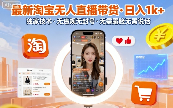 最新淘宝无人直播带货,日入1k+,独家技术,无违规无封号,无需露脸无需说话【揭秘】-资源宝库