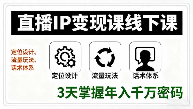 直播IP变现课线下课，定位设计、流量玩法、话术体系，3天掌握年入千万密码-资源宝库