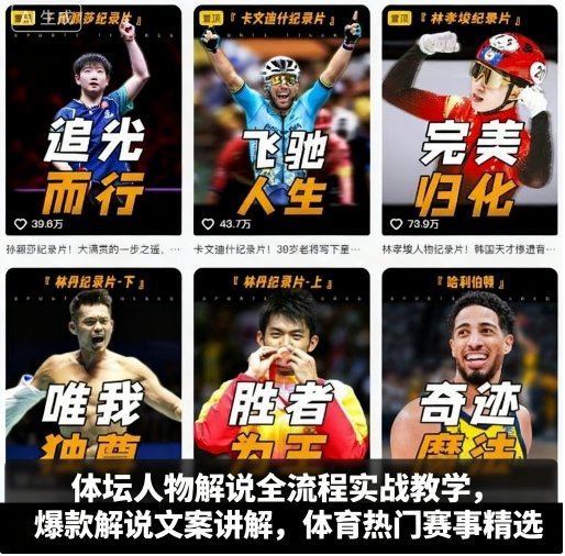 体坛人物解说全流程实战教学，爆款解说文案讲解，体育热门赛事精选-资源宝库