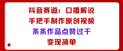 抖音赛道：口播解说，手把手教你制作原创视频，条条作品点赞过千，变现简单-资源宝库