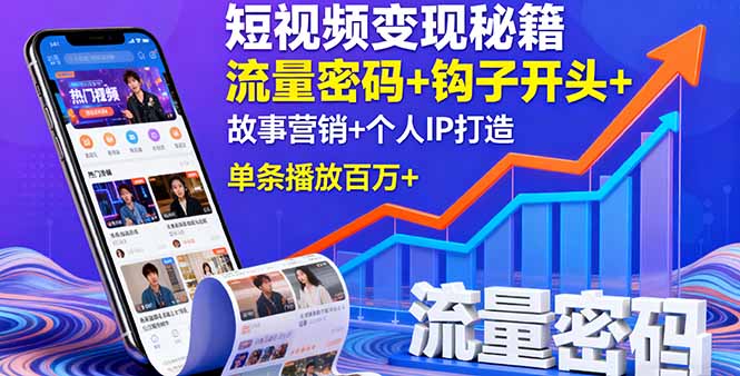 短视频变现秘籍，流量密码+钩子开头+故事营销+个人IP打造，单条播放百万+-资源宝库