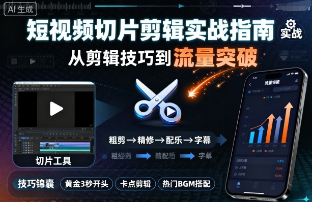 短视频切片剪辑实战指南，从剪辑技巧到流量突破-资源宝库