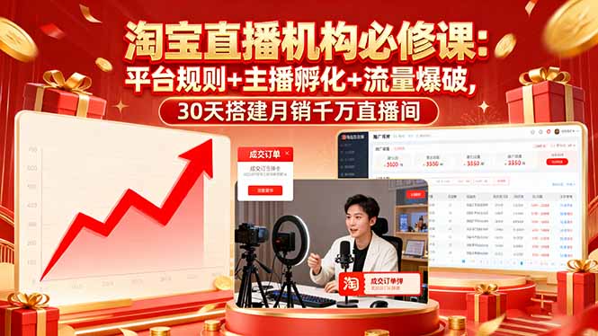 淘宝直播机构必修课:平台规则/主播孵化/流量爆破,30天搭建月销千万直播间-资源宝库