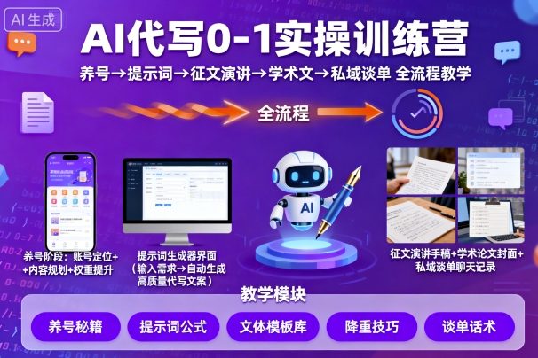AI代写0-1实操训练营，从养号、提示词、征文演讲、学术文，到私域谈单的全流程教学-资源宝库