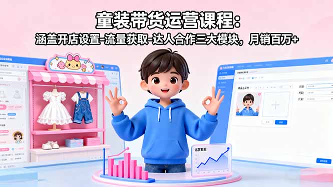 童装带货运营课程:涵盖开店设置-流量获取-达人合作三大模块,月销百万+-资源宝库