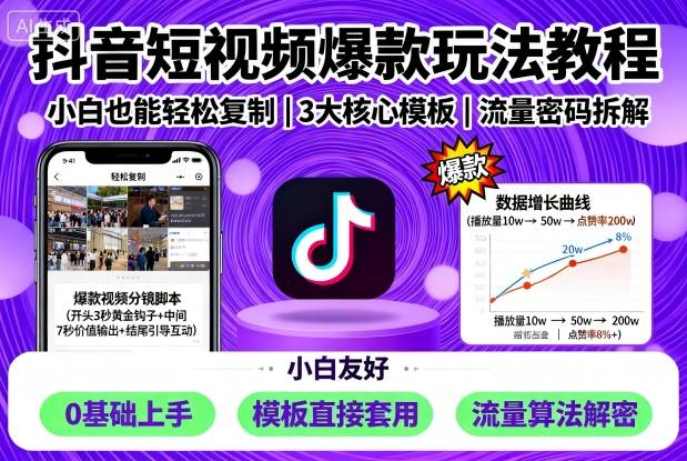抖音短视频爆款玩法教程，小白也能轻松复制-资源宝库