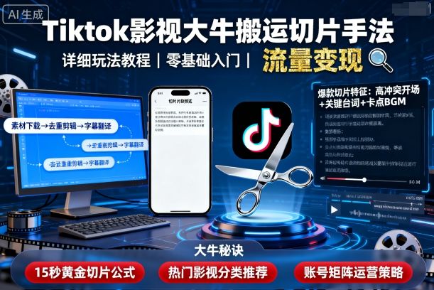 Tiktok影视大牛搬运切片手法，详细玩法教程-资源宝库