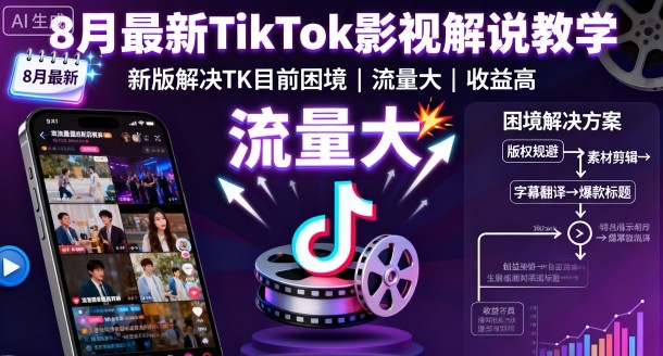 8月最新TikTok影视解说教学，新版解决TK目前困境，流量大，收益高-资源宝库