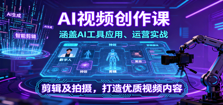AI视频创作课,涵盖AI工具应用、运营实战、剪辑及拍摄,打造优质视频内容-资源宝库