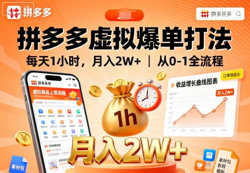 拼多多虚拟爆单打法，每天1小时，月入2W+，从0-1全流程-资源宝库