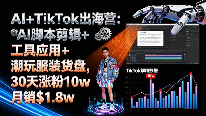 AI+TikTok出海营:AI脚本剪辑+工具应用+潮玩服装货盘,30天涨粉10w月销$1.8w-资源宝库
