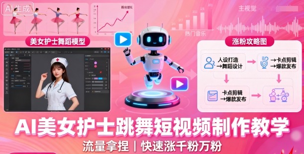 AI美女护士跳舞短视频制作教学，流量拿捏，快速涨千粉万粉【提示词+视频教程】-资源宝库