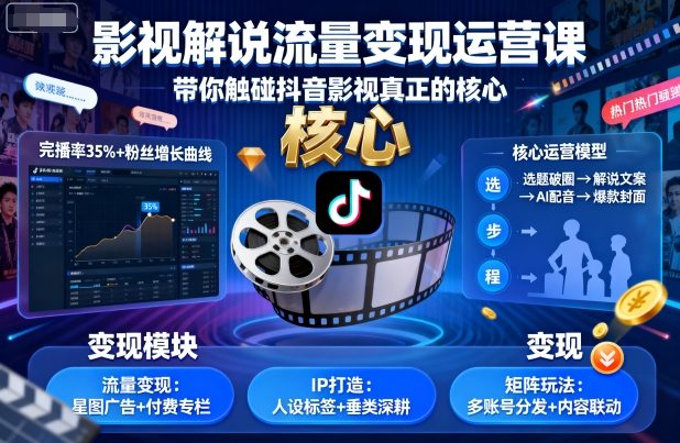 影视解说流量变现运营课,带你触碰抖音影视真正的核心-资源宝库