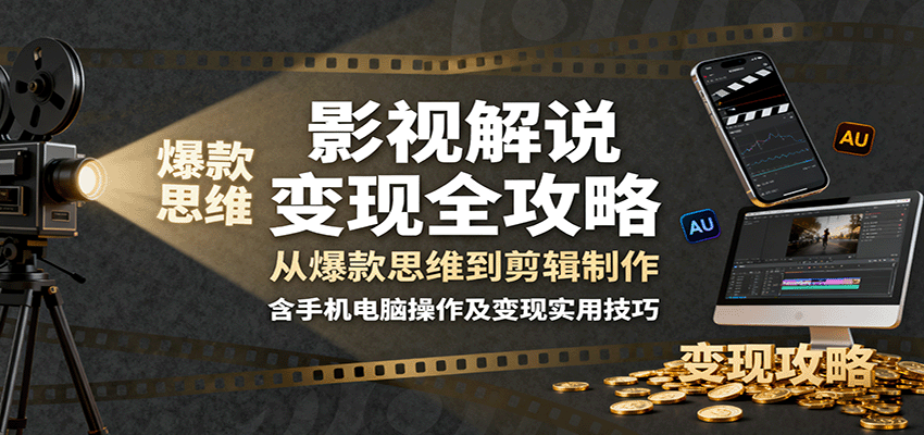 影视解说变现全攻略：从爆款思维到剪辑制作，含手机电脑操作及变现实用技巧-资源宝库