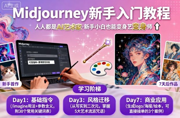 midjourney新手入门教程：人人都是AI艺术家，新手小白也能变身艺术大师-资源宝库