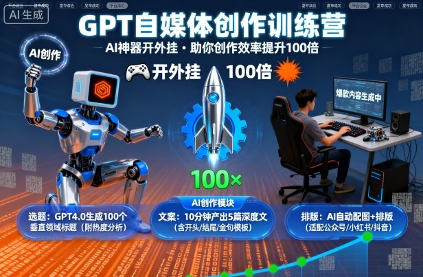 GPT自媒体创作训练营：AI神器开外挂，助你创作效率提升100倍-资源宝库
