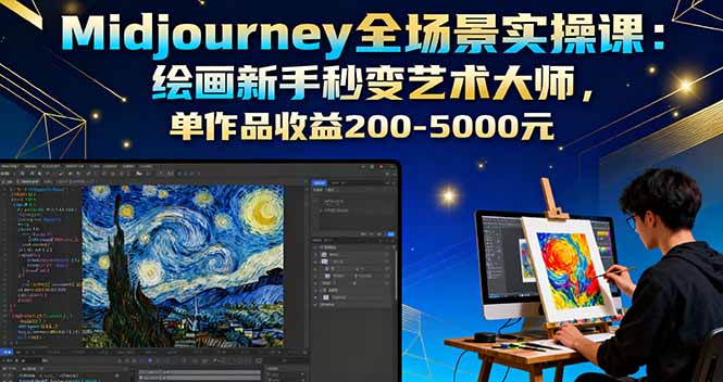 Midjourney全场景实操课:绘画新手秒变艺术大师,单作品收益200-5000元-资源宝库