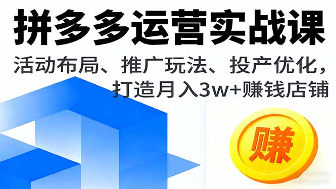拼多多运营实战课,活动布局、推广玩法、投产优化,打造月入3w+赚钱店铺-资源宝库