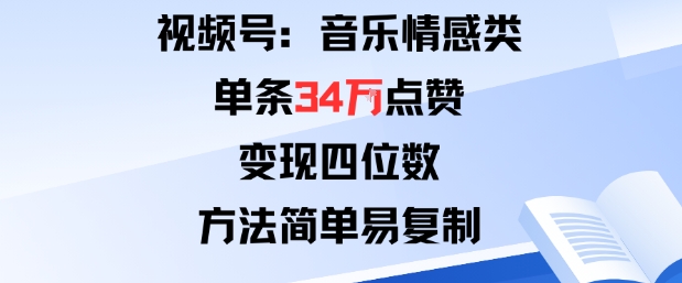 视频号分成计划新玩法：音乐情感类单条34W点赞，变现四位数，方法简单易复制-资源宝库