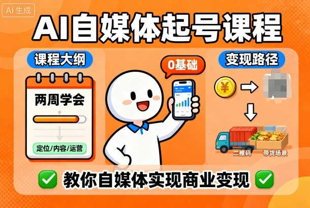 AI自媒体起号课程,0基础小白两周学会,教你自媒体实现商业变现-资源宝库