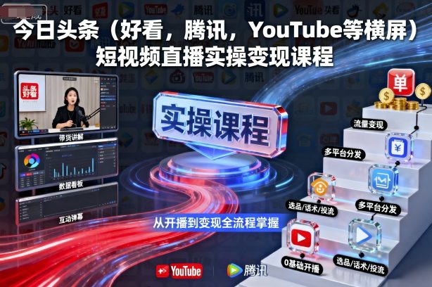 今日头条(好看，腾讯，YouTube等横屏)短视频直播实操变现课程-资源宝库