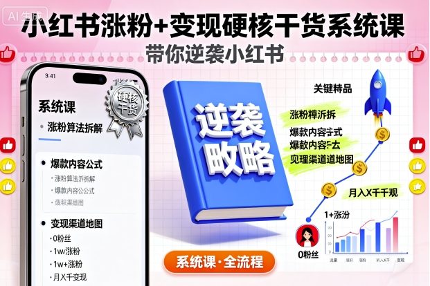 小红书涨粉+变现硬核干货系统课,带你逆袭小红书-资源宝库
