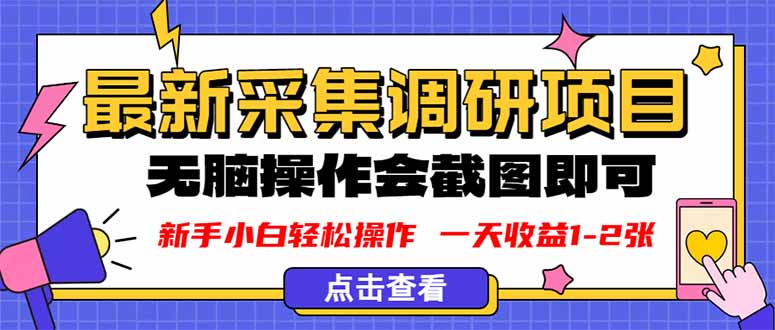 新版采集调研项目，截图上传即可，无脑操作，日收益1-2张-资源宝库
