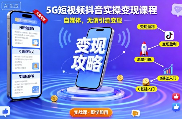 5G短视频抖音实操变现课程，自媒体，无谓引流变现-资源宝库