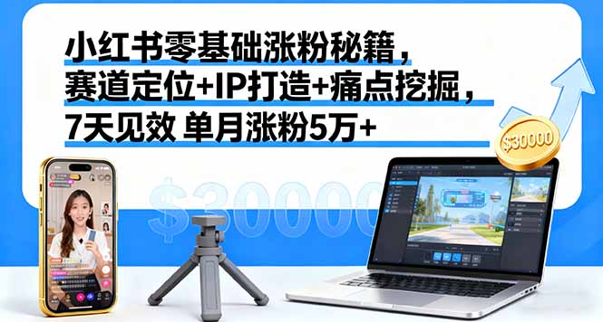 小红书零基础涨粉秘籍,赛道定位+IP打造+痛点挖掘,7天见效 单月涨粉5万+-资源宝库