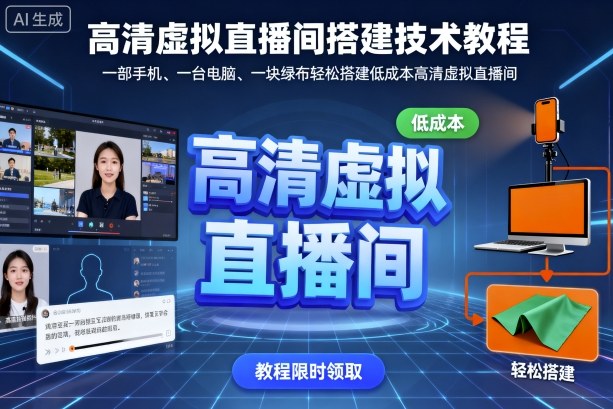 高清虚拟直播间搭建技术教程,一部手机、一台电脑、一块绿布轻松搭建低成本高清虚拟直播间-资源宝库
