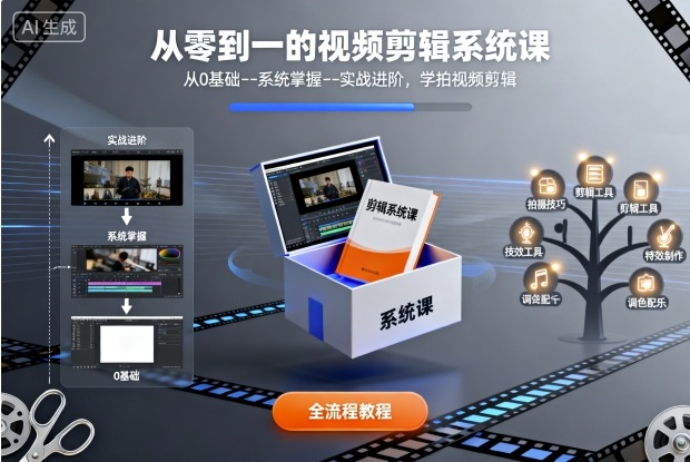从零到一的视频剪辑系统课,从0基础–系统掌握–实战进阶,学拍视频剪辑-资源宝库