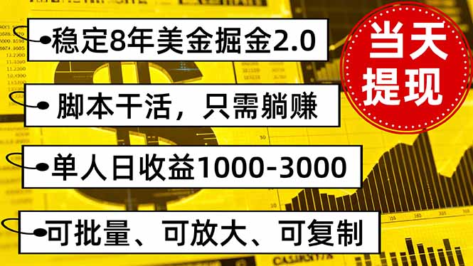 稳定8年美金掘金2.0脚本干活，只需躺赚。单人日收益1000-3000可批量、...-资源宝库