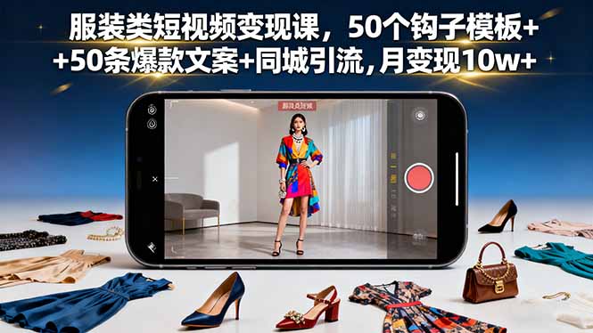 服装类短视频变现课,50个钩子模板+50条爆款文案+同城引流,月变现10w+-资源宝库