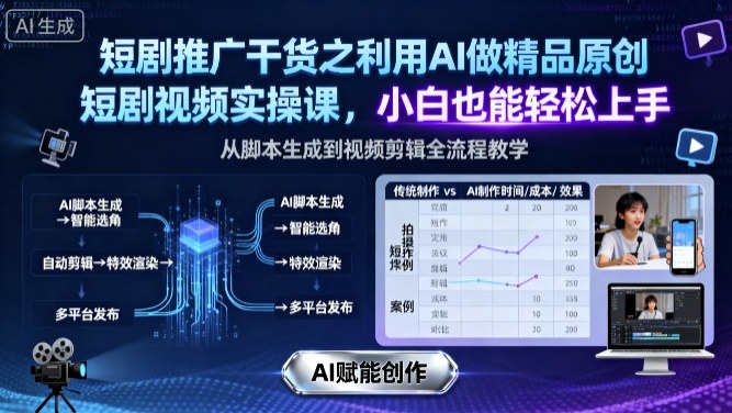 短剧推广干货之利用AI做精品原创短剧视频实操课，小白也能轻松上手-资源宝库