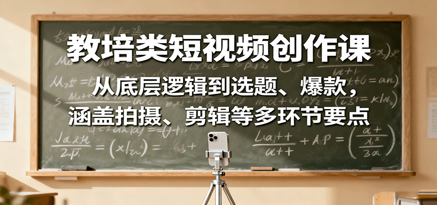 教培类短视频创作课:从底层逻辑到选题、爆款,涵盖拍摄、剪辑等多环节要点-资源宝库