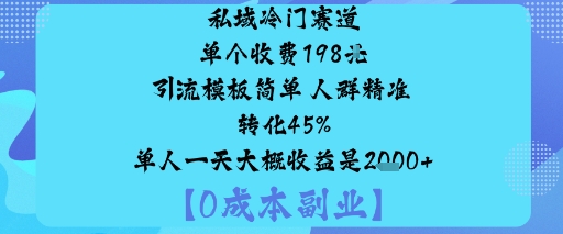 私域冷门赛道:单个收费198米引流模板简单人群精准转化45%单人一天大概收益是1k+-资源宝库