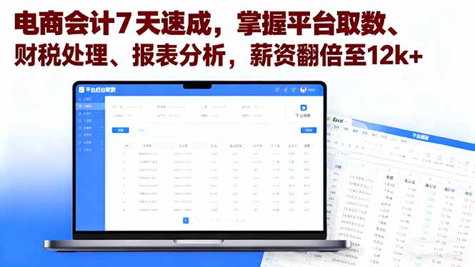 电商会计7天速成,掌握平台取数、财税处理、报表分析,薪资翻倍至12k+-资源宝库