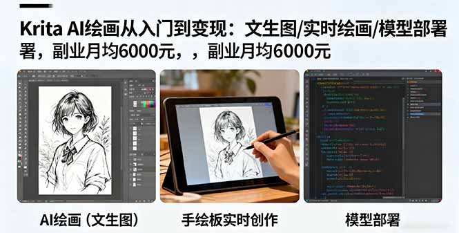 Krita AI绘画从入门到变现:文生图/实时绘画/模型部署,副业月均6000元-资源宝库