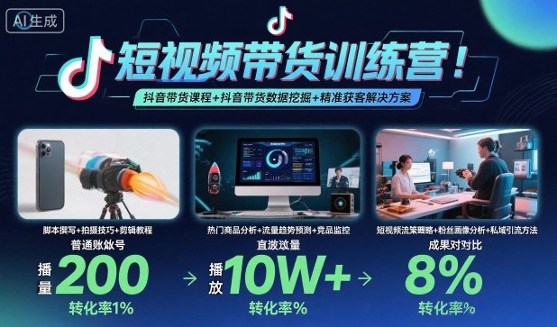 短视频带货训练营,抖音带货课程+抖音带货数据挖掘+精准获客解决方案-资源宝库