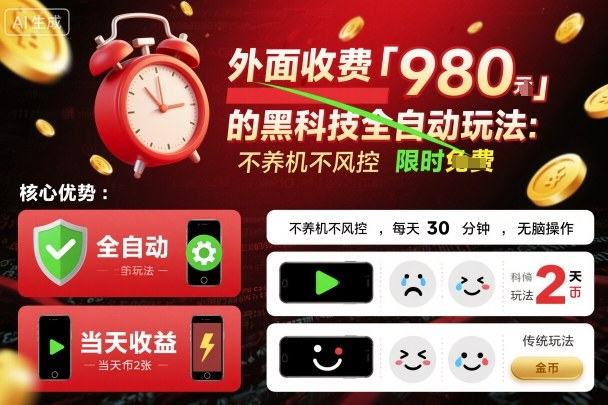 外面收费980的黑科技全自动玩法,不养机不风控,每天30分钟,无脑操作,当天收益2张【揭秘】-资源宝库