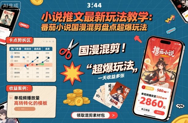 小说推文最新玩法教学,番茄小说国漫混剪盘点超爆玩法,全程干货,一天收益多张-资源宝库