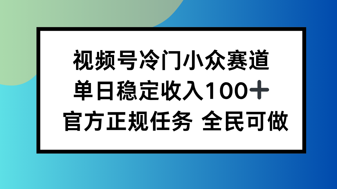 视频号小众赛道，单日稳定收入100+，适合所有人-资源宝库
