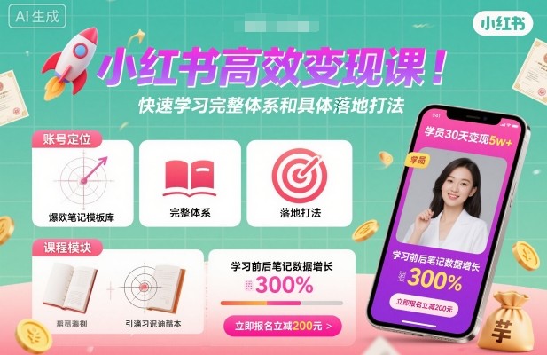 小红书高效变现课,快速学习小红书完整体系和具体落地打法-资源宝库