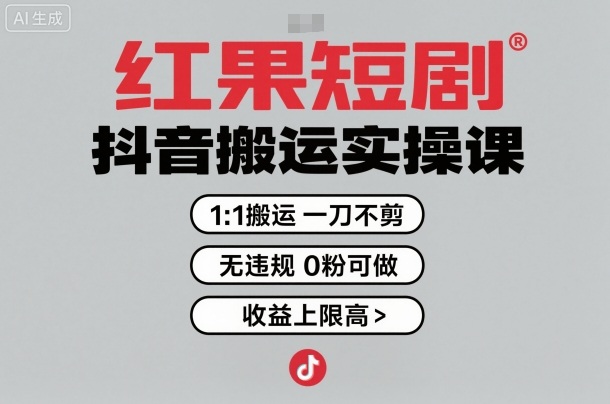 红果短剧拉新之抖音搬运实操课，1：1搬运，一刀不剪，无违规，0粉可做，收益上限高-资源宝库