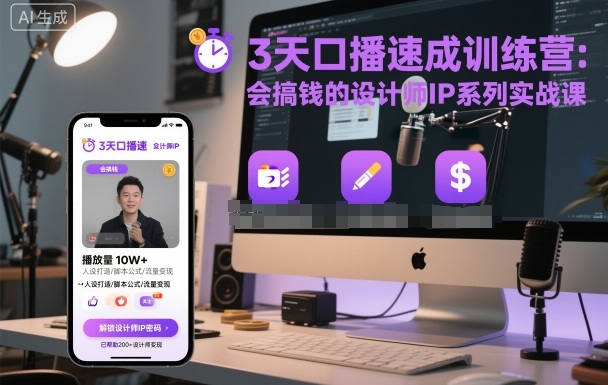 3天口播速成训练营,会搞钱的设计师IP系列实战课-资源宝库