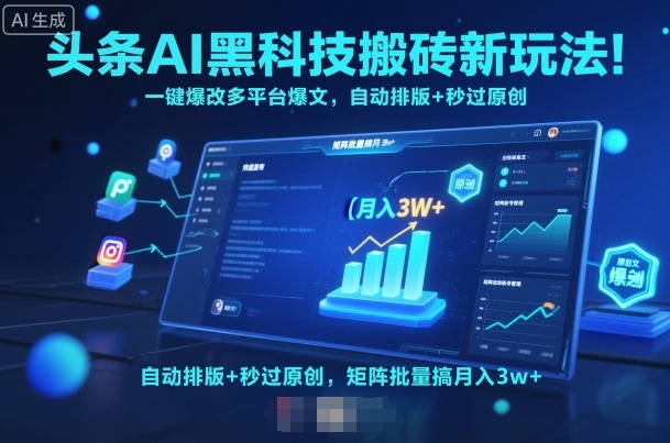 头条AI黑科技搬砖新玩法!一键爆改多平台爆文,自动排版+秒过原创,矩阵批量搞月入3w+【揭秘】-资源宝库