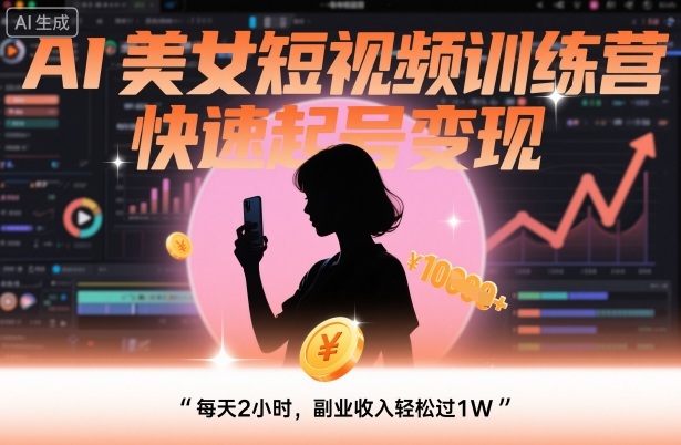 AI美女短视频训练营，快速起号变现，每天2小时，副业收入轻松过1W-资源宝库