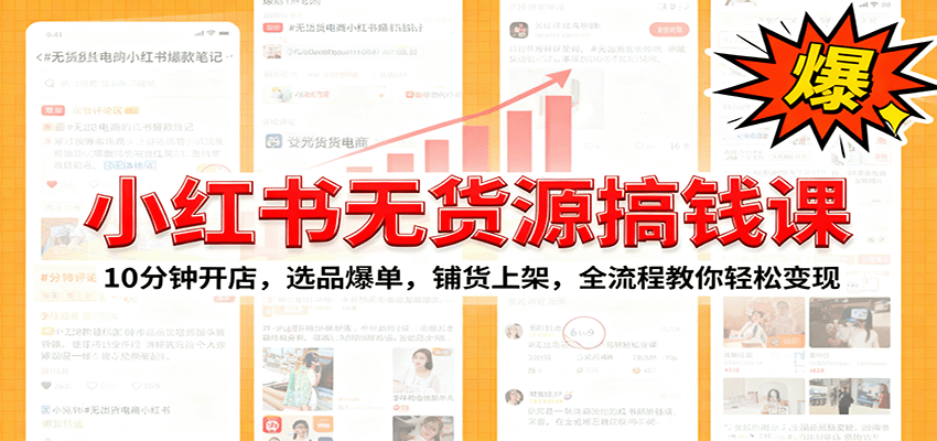 小红书无货源爆单课：10分钟开店，选品爆单，铺货上架，全流程教你轻松变现-资源宝库