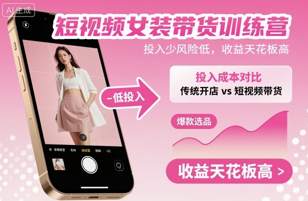 短视频女装带货训练营,投入少风险低,收益天花板高-资源宝库